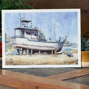 Original Watercolor Painting Fishing Boat In Sri Lanka 12 x 9